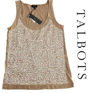 ✨NEW!✨ TALBOTS Women’s Tan Sequin Petite Tank Top - Small